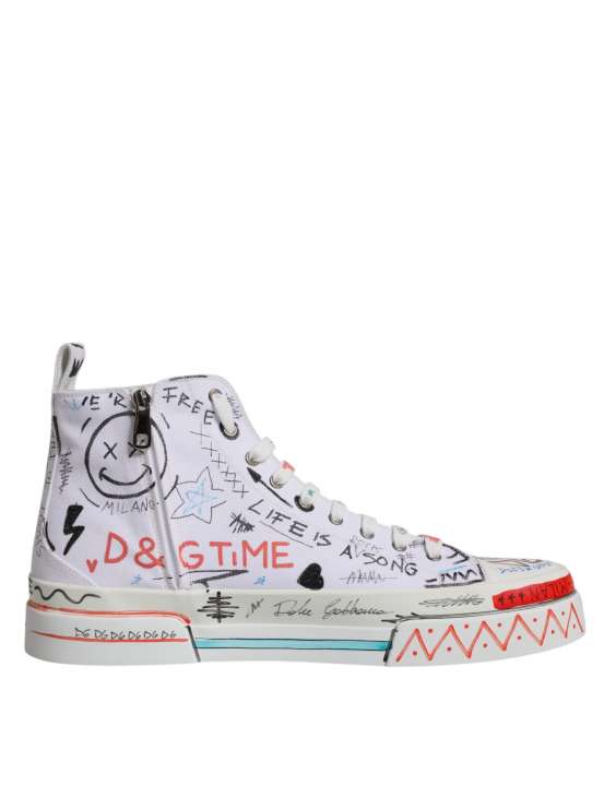 Priser på Dolce & Gabbana White Cotton Graffiti High Top Sneaker Shoes