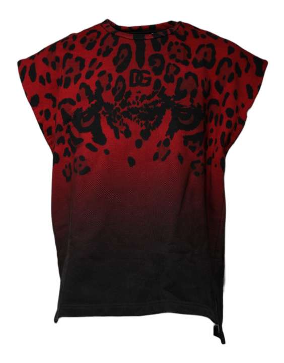 Priser på Dolce & Gabbana Red Leopard Print Cotton Sleeveless T-shirt