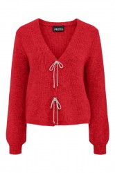 Pieces - Cardigan - Pc Anna Bow V-Neck Knit Cardigan D2D - High Risk Red