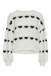 Pieces - Strik - Pc Nove Ls O-Neck Heart Knit - Cloud Dancer