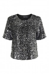 Pieces - Top - Pc Serena Sequin Ss O-Neck Top - Black/Silver